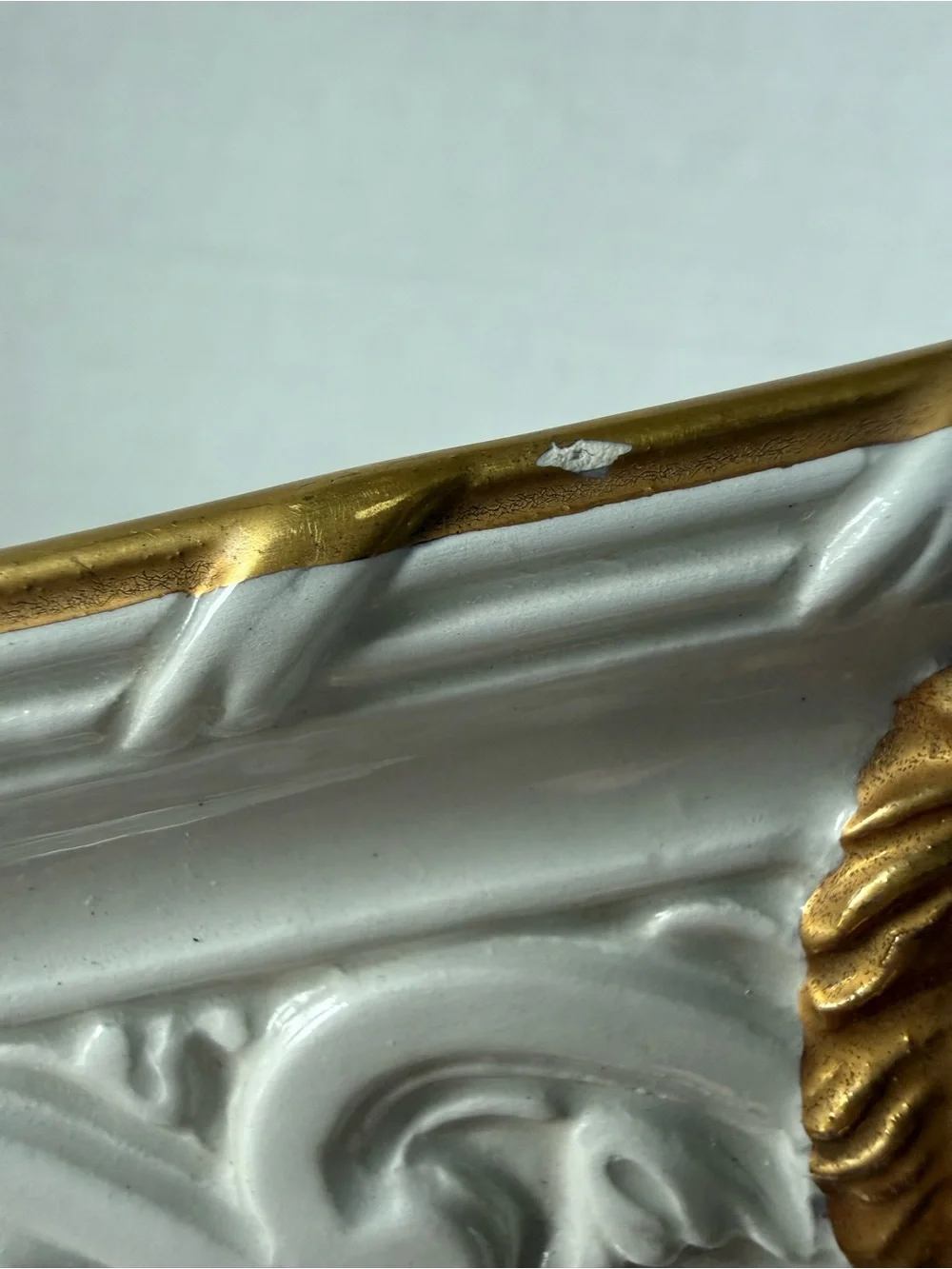 Vintage Italian White & Gold Ceramic Square Tray / Catchall